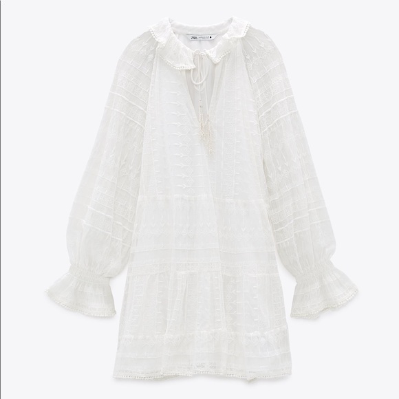 Zara Dresses & Skirts - NWT‎ ZARA EMBROIDERED OYSTER WHITE DRESS